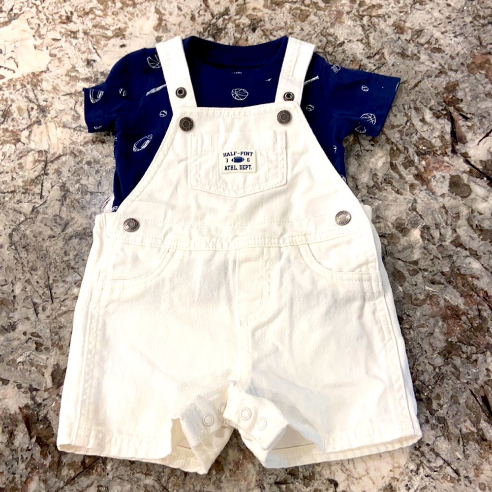 Carter’s, like new, navy and white overalls.